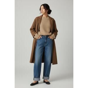 Women’s Minimalist Long Lightweight Jacket Cotton Rayon Size Large Brown